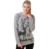 Krisp Reindeer Eyelash Christmas Jumper women\'s Sweater in grey