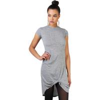 Krisp Knot Front Marl Knitted Tunic women\'s Tunic dress in grey