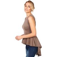 Krisp Peplum Top With Frilled Fishtail V Back women\'s Vest top in brown