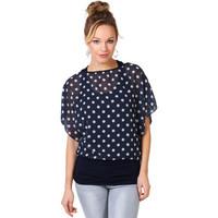 krisp large polka dot print cape batwing top womens blouse in blue