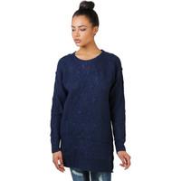 krisp 2 front pockets cable knit jumper womens sweater in blue