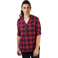 Krisp Turn Up Sleeve Check Tunic Shirt women\'s Shirt in red