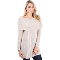 Krisp Off Shoulder Cable Knit Tunic Jumper women\'s Sweater in BEIGE
