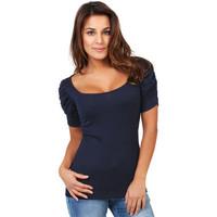 krisp ruched short sleeve jersey top womens t shirt in blue