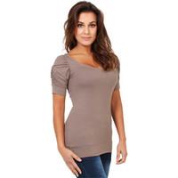 krisp ruched short sleeve jersey top womens t shirt in brown
