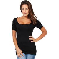 krisp ruched short sleeve jersey top womens t shirt in black