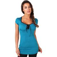 krisp laced up front tunic top shirt womens t shirt in green