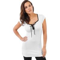 Krisp Laced Up Front Tunic Top Shirt women\'s T shirt in white