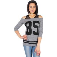 Krisp Mesh Shoulder Baseball Top women\'s Long Sleeve T-shirt in grey