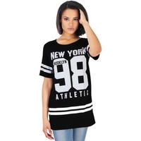 Krisp Long Baseball \'New York\' Print T-Shirt women\'s T shirt in black