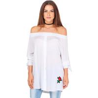 Krisp Bardot Shirt with Floral Applique women\'s Shirt in white
