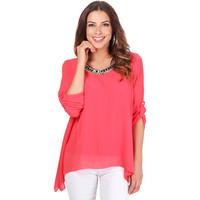 krisp embellished neck chiffon top womens blouse in pink