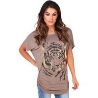 Krisp Tiger Foil Print Top women\'s T shirt in brown