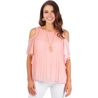 krisp cut frill shoulder chiffon blouse womens blouse in pink