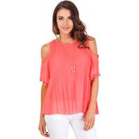 Krisp Cut Frill Shoulder Chiffon Blouse women\'s Blouse in pink