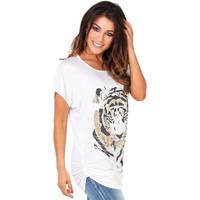 Krisp Tiger Foil Print Top women\'s T shirt in white
