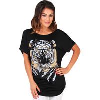 Krisp Tiger Foil Print Top women\'s T shirt in black