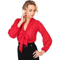 Krisp Long Sleeve Pussybow Chiffon Blouse women\'s Shirt in red