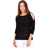 Krisp Cold Shoulder Crochet Jumper women\'s Sweater in black