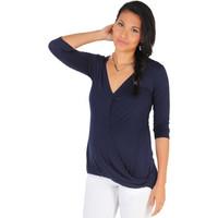 Krisp Twisted Front 3/4 Sleeve Top women\'s Long Sleeve T-shirt in blue