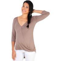 Krisp Twisted Front 3/4 Sleeve Top women\'s Long Sleeve T-shirt in brown