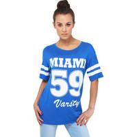Krisp Miami\' Print Baseball T-shirt women\'s T shirt in blue