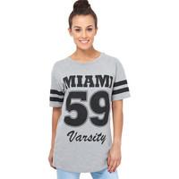 Krisp Miami\' Print Baseball T-shirt women\'s T shirt in grey