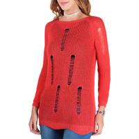 Krisp Ripped Crochet Knit Jumper women\'s Sweater in pink