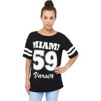 Krisp Miami\' Print Baseball T-shirt women\'s T shirt in black