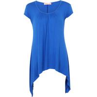 Krisp Hanky Hem Cap Sleeve Top women\'s T shirt in blue