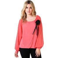 Krisp Elastic Stretch Neck Hem Ruched Pleated Plus Size Tunic women\'s Blouse in pink