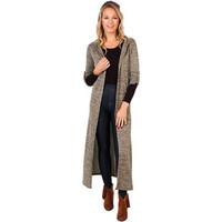 Krisp Slit Side Long Hooded Cardigan women\'s Cardigans in brown