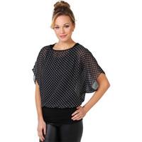 krisp large polka dot print cape batwing top womens blouse in black