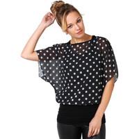 krisp large polka dot print cape batwing top womens blouse in black