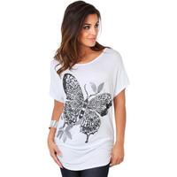 Krisp Butterfly Sequin Print T-shirt women\'s T shirt in white