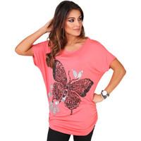 Krisp Butterfly Sequin Print T-shirt women\'s T shirt in pink