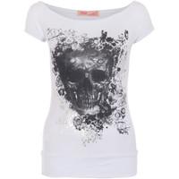 krisp boat neck skull foil print top womens t shirt in white