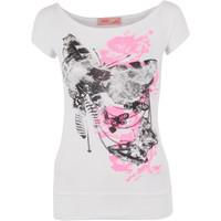 Krisp Floral Print Off Shoulder Casual Festival Party T Shirt women\'s Shirts and Tops in white
