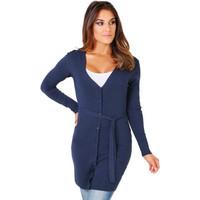 Krisp Tie Belted Longline Cardigan women\'s Sweater in blue