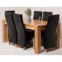 Kuba Solid Oak Dining Table & 6 Black Lola Leather Chairs