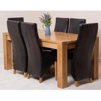kuba solid oak dining table 6 brown lola leather chairs