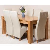 Kuba Solid Oak Dining Table & 6 Ivory Lola Leather Chairs