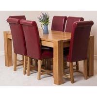 Kuba Solid Oak Dining Table & 6 Burgundy Washington Leather Chairs