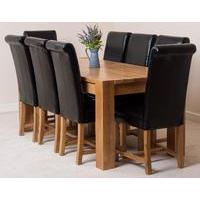 Kuba Solid Oak Dining Table & 8 Black Washington Leather Chairs