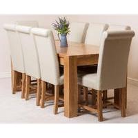 Kuba Solid Oak Dining Table & 8 Ivory Washington Leather Chairs