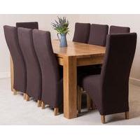 Kuba Solid Oak Dining Table & 8 Brown Lola Fabric Dining Chairs