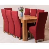 Kuba Solid Oak Dining Table & 8 Red Lola Fabric Dining Chairs