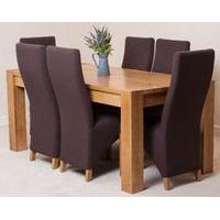 Kuba Solid Oak Dining Table & 6 Brown Lola Fabric Dining Chairs