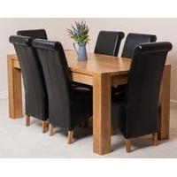 Kuba Solid Oak Dining Table & 6 Black Montana Leather Chairs