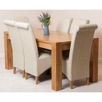 kuba solid oak dining table 6 ivory montana leather chairs